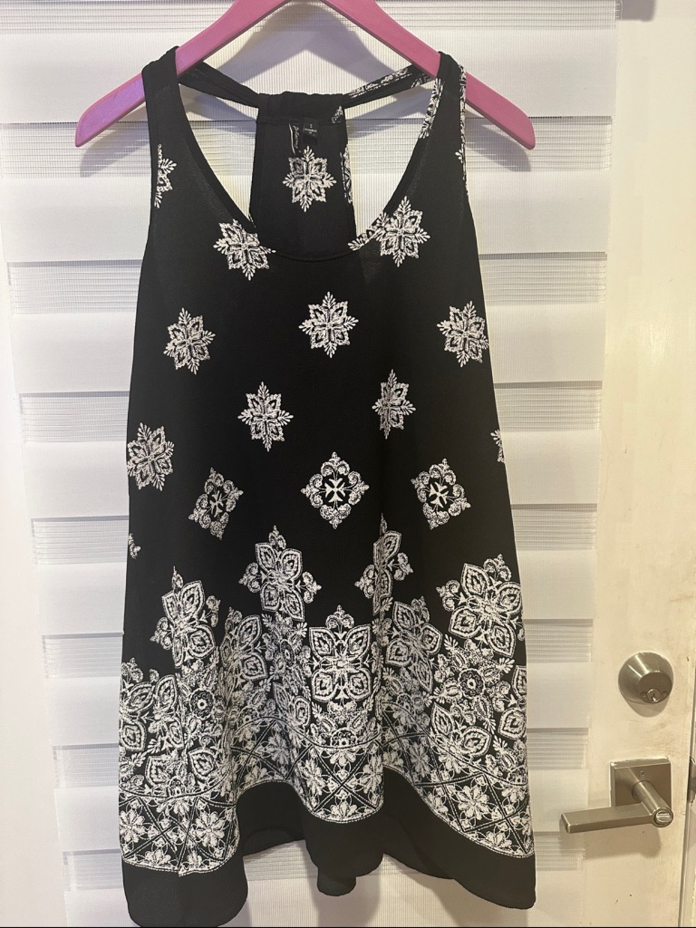 Portocruz Black Tank swim coverup  with White Floral Border Print size small